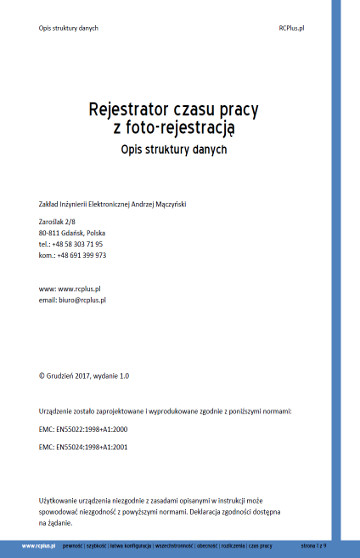 protokół komunikacyjny rejestratora czasu pracy RCPlusNet
